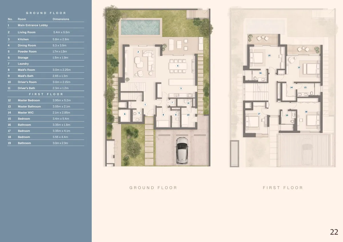 Floor plans: 4 bedrooms, with maid's and driver's rooms